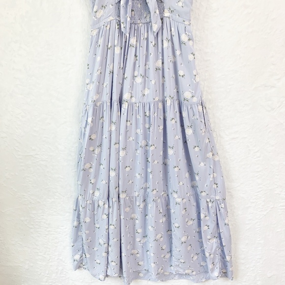 Hollister Floral Smocked Tiered Tie Back Midi Dress Sz S - Picture 8 of 14
